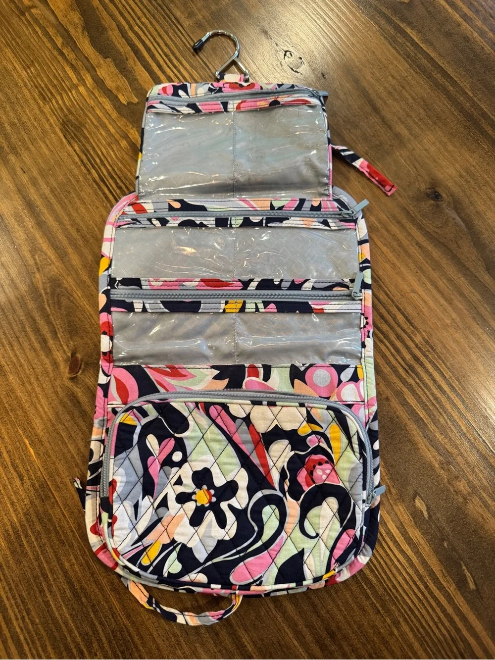 Vera Bradley Quilted Floral Pouch in Navy, Pink & Red